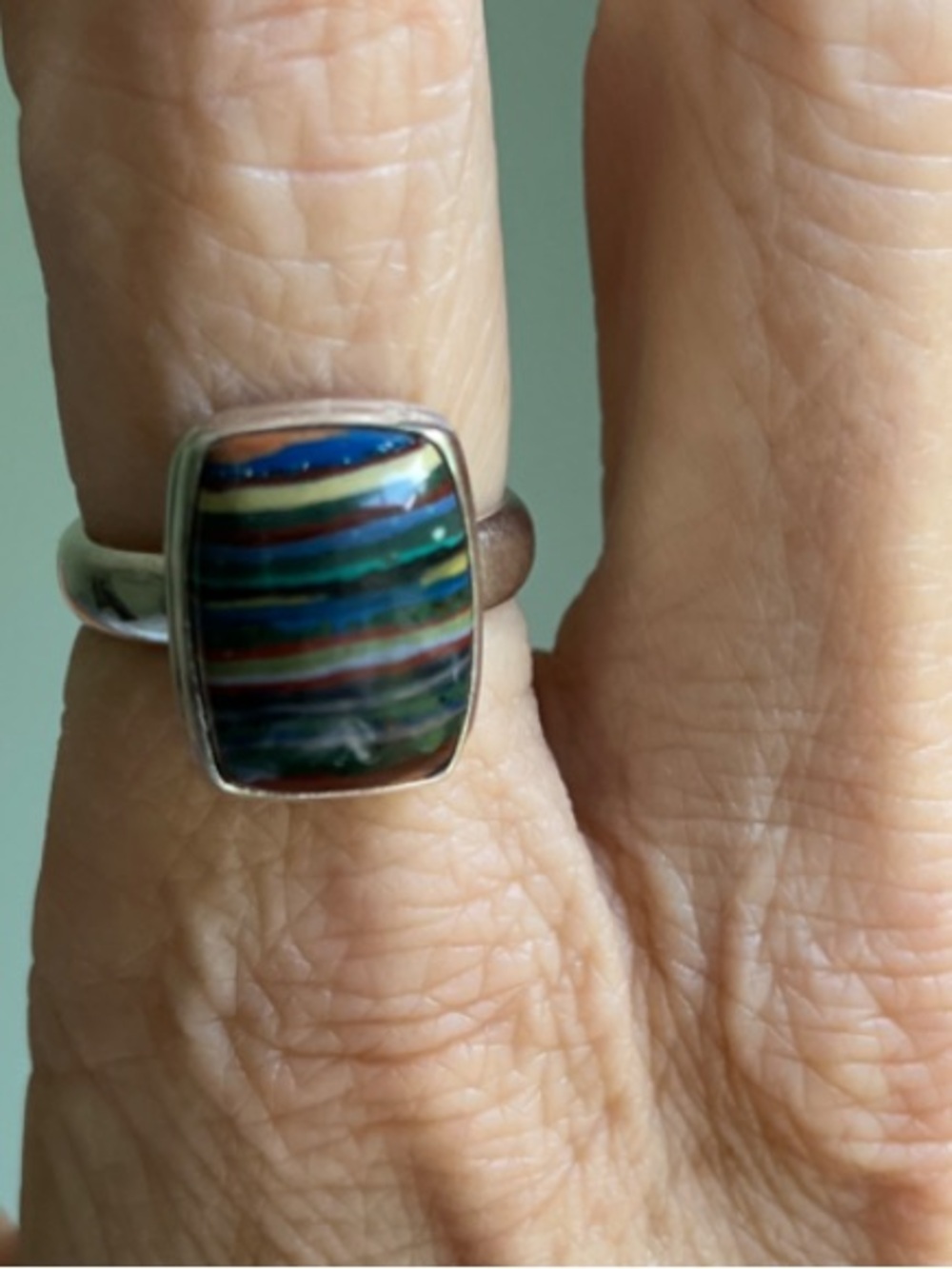 Rainbow Calsilica Sterling Ring